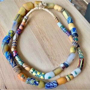 Handmade African Krobo Powder Glass Bead Strand / Necklace (54 beads)